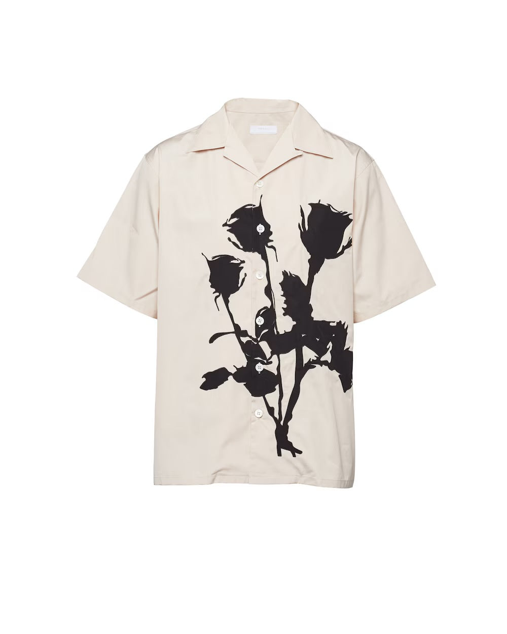 PRADA Floral-Print Cotton Shirt – Sand Beige & Black