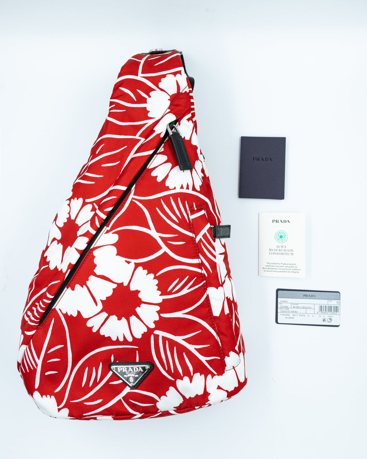 Prada -  Re-Nylon Crossbody Backpack - Red & White Floral Print (FW21)