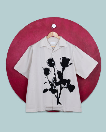 PRADA Floral-Print Cotton Shirt – Sand Beige & Black