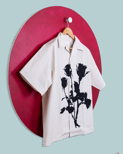 PRADA Floral-Print Cotton Shirt – Sand Beige & Black