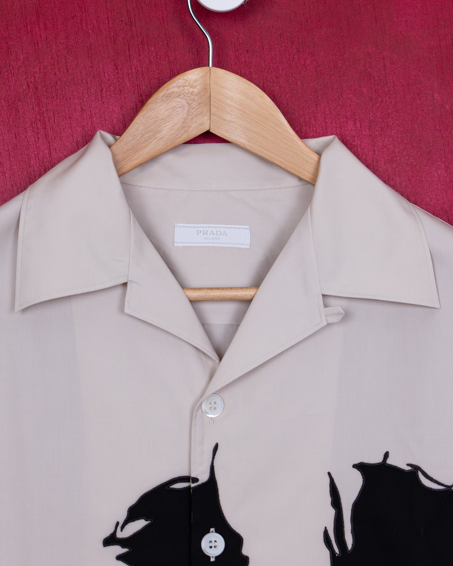 PRADA Floral-Print Cotton Shirt – Sand Beige & Black