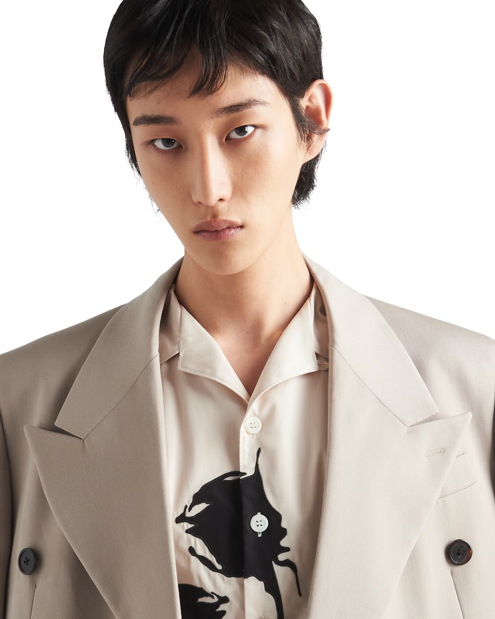 PRADA Floral-Print Cotton Shirt – Sand Beige & Black