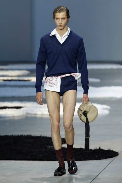 PRADA SS26 Runway Printed Cotton Bowling Shirt – “Cabin” Print.