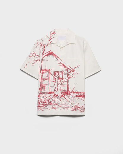 PRADA SS26 Runway Printed Cotton Bowling Shirt – “Cabin” Print.